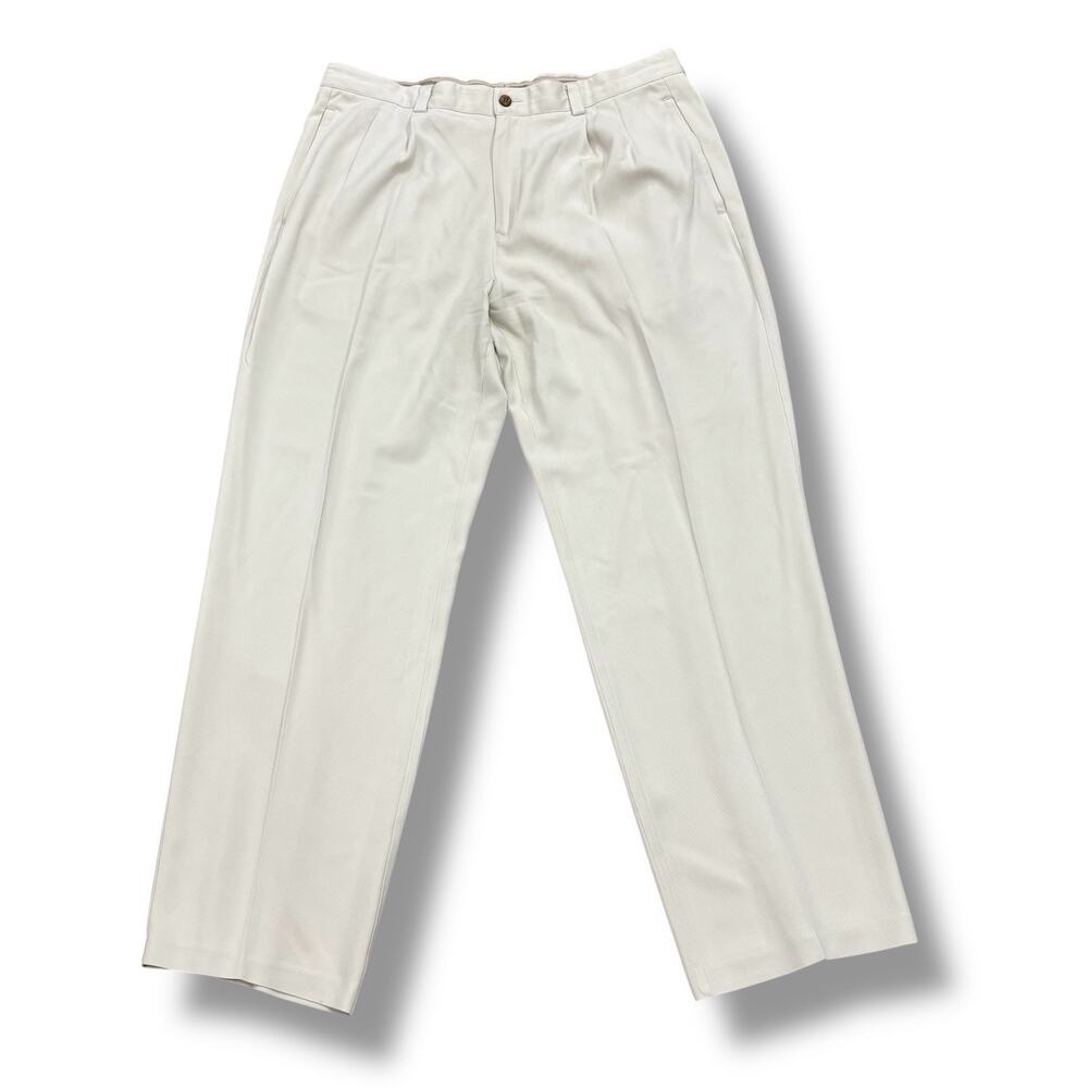 Pusser’s Men Beige 100% Silk Pleated Front Dress Pants Island Reserve Size 36x32